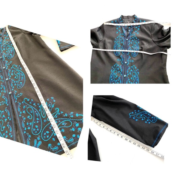 Silk Land Woman Black Silk Longline Blazer Jacket Size 1X Embroidered Tunic - Picture 15 of 15